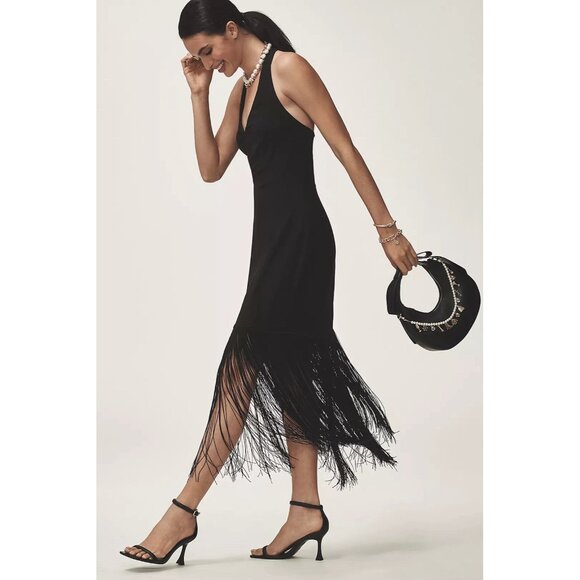 NWT Size S - Hutch Plunge Halter Fringe Knit Midi Dress (NWT US$ 248) - Picture 3 of 8